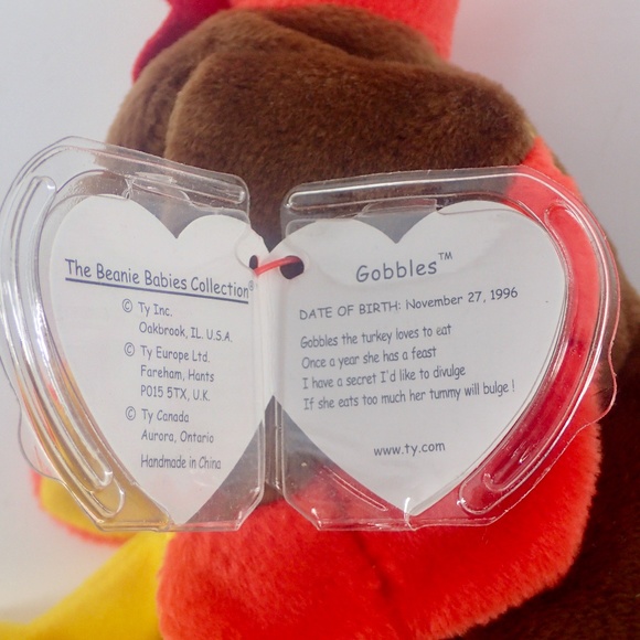 TY Beanie Baby GOBBLES TURKEY Rare Retired Vtg Birthday Nov 27 1996 Tag Error - Picture 11 of 15